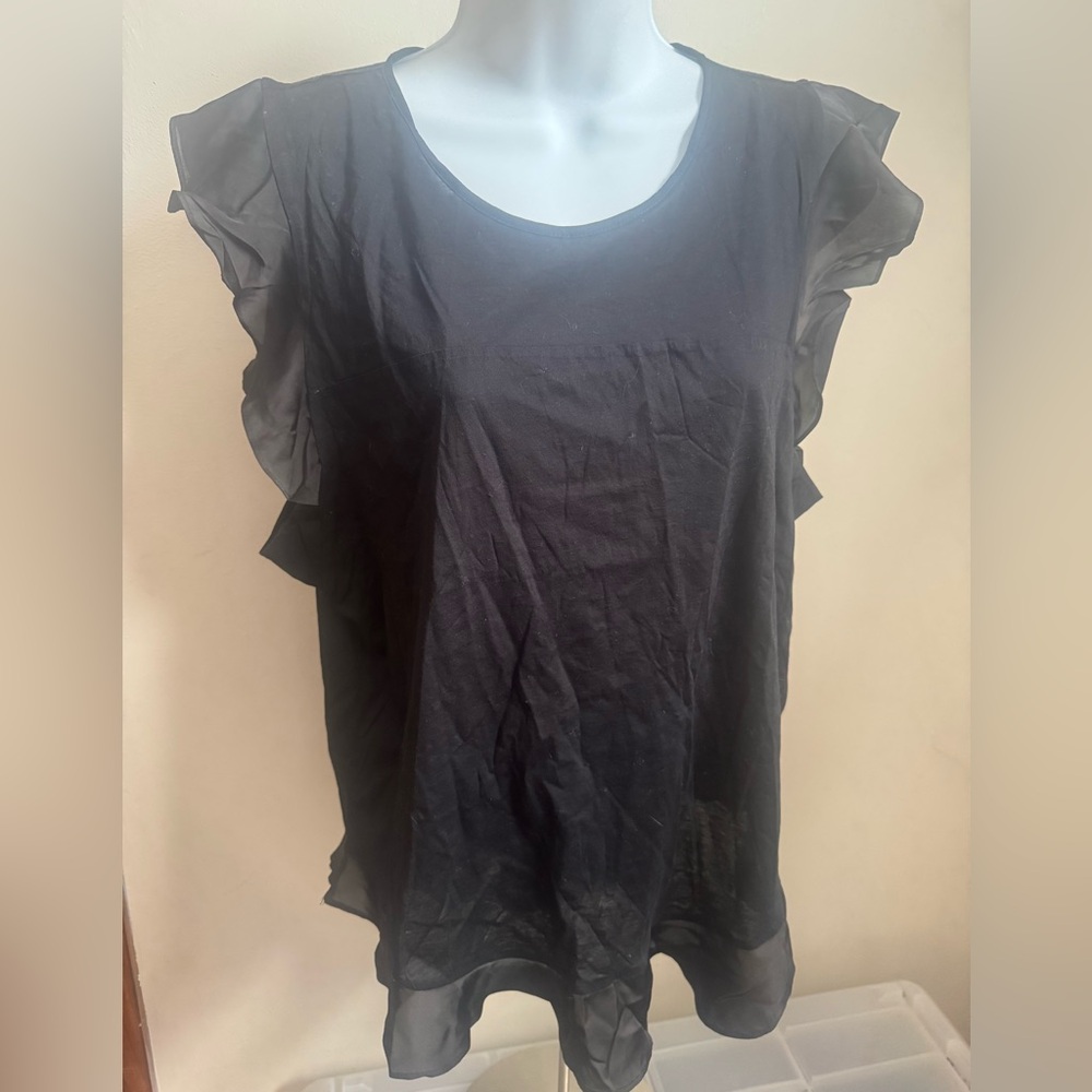 J. Crew Black Sheer Cap Sleeve Top